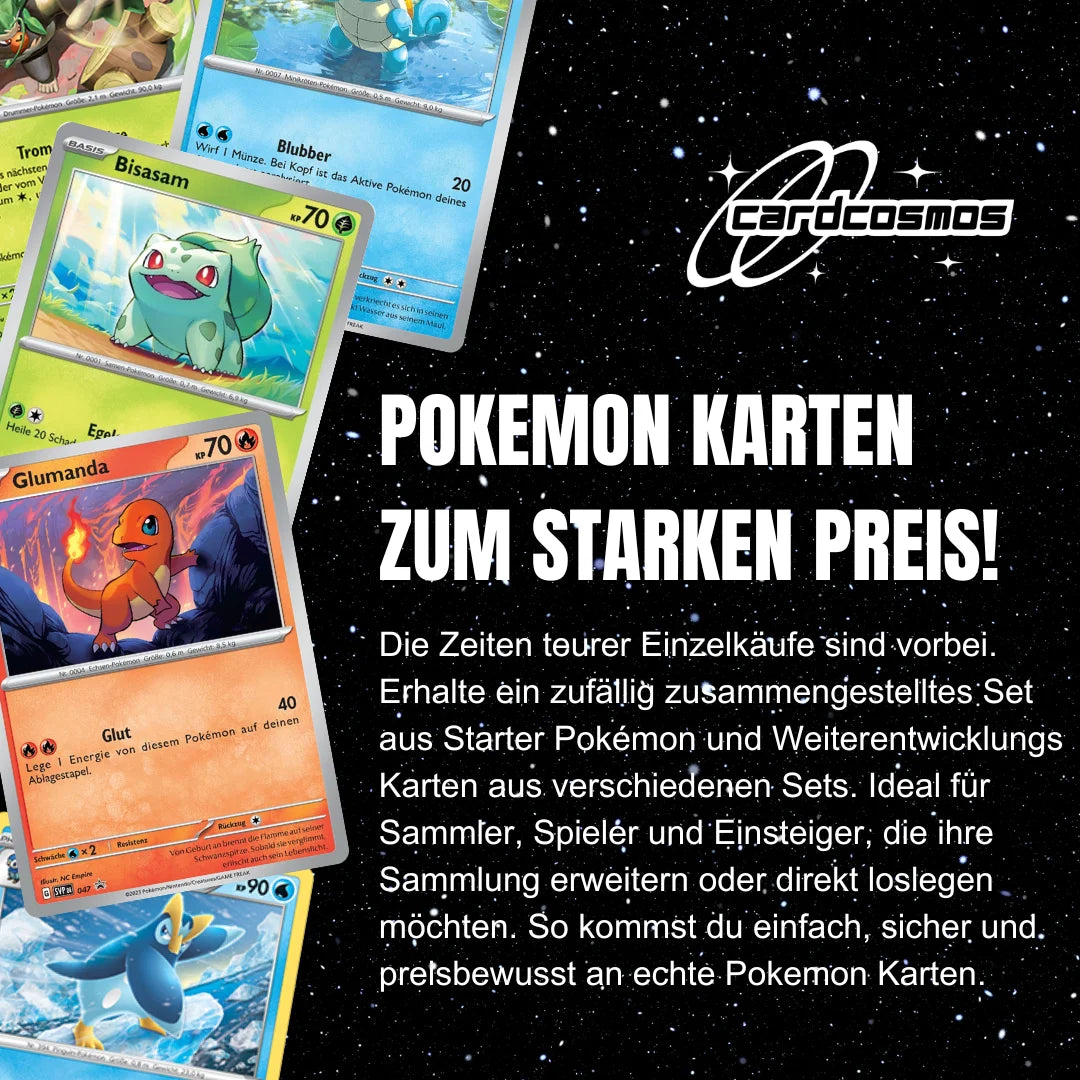 Set de cartas Pokémon Alemán – 10 cartas Pokémon iniciales y evoluciones – Selección aleatoria