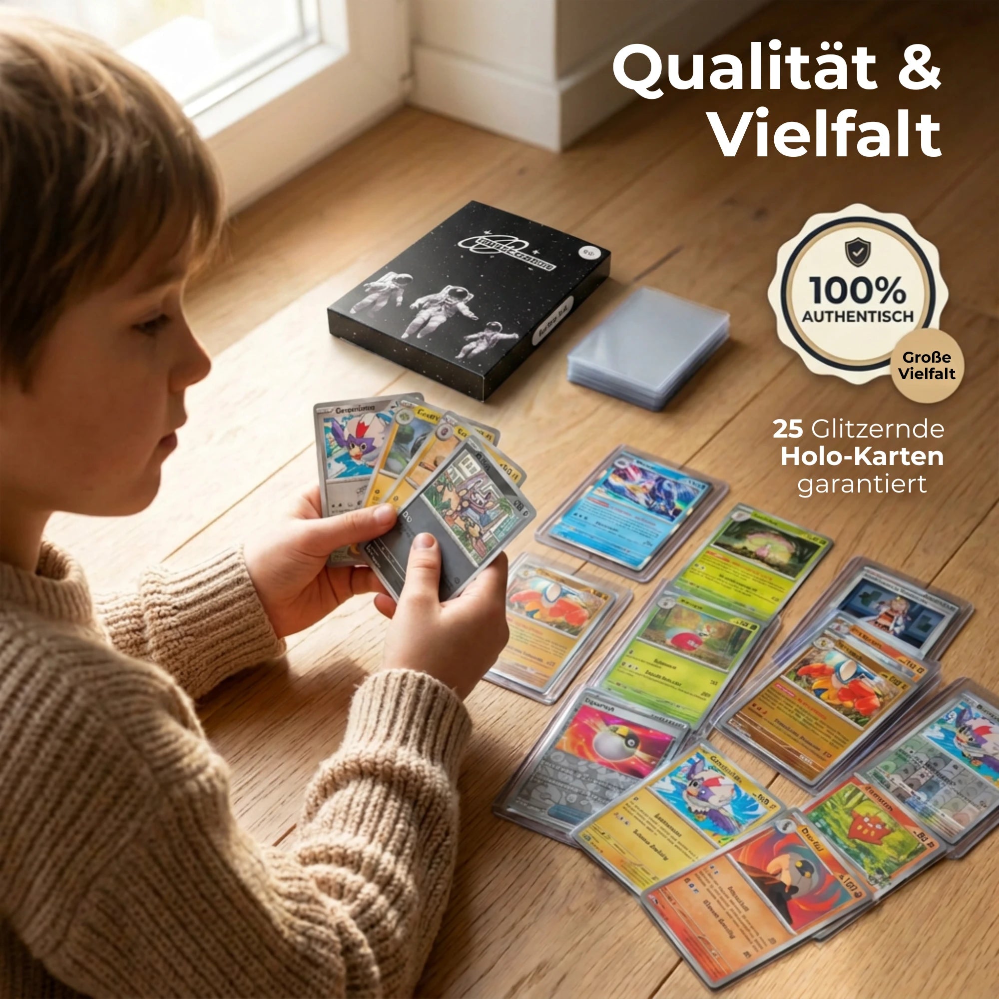Set de cartas Pokémon Inglés – 200 cartas incl. 25 Holo + 100 fundas para cartas