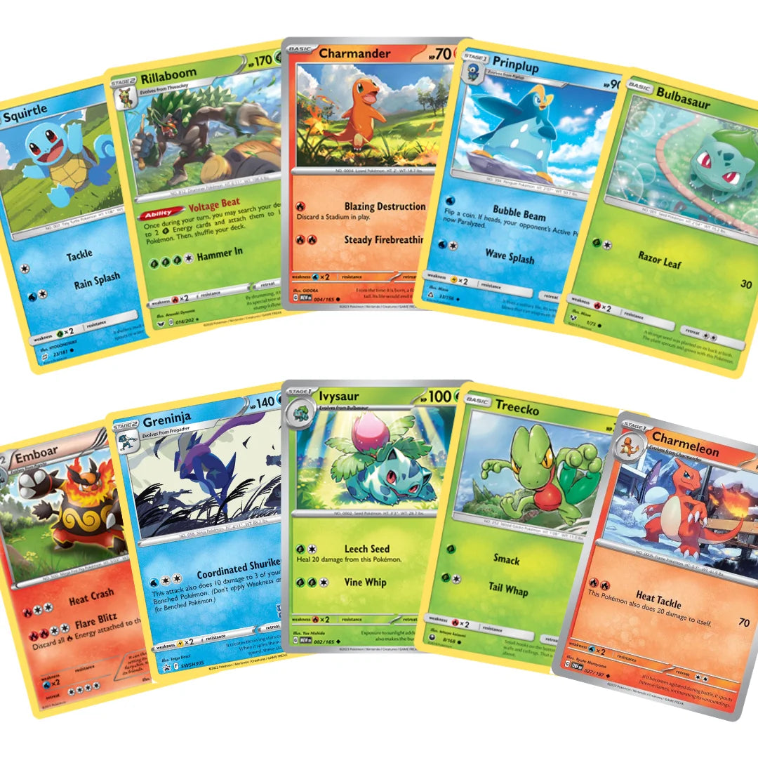 Pokémon Card Set English – 20 Cards Starter Pokémon & Evolutions – Randomly Assembled