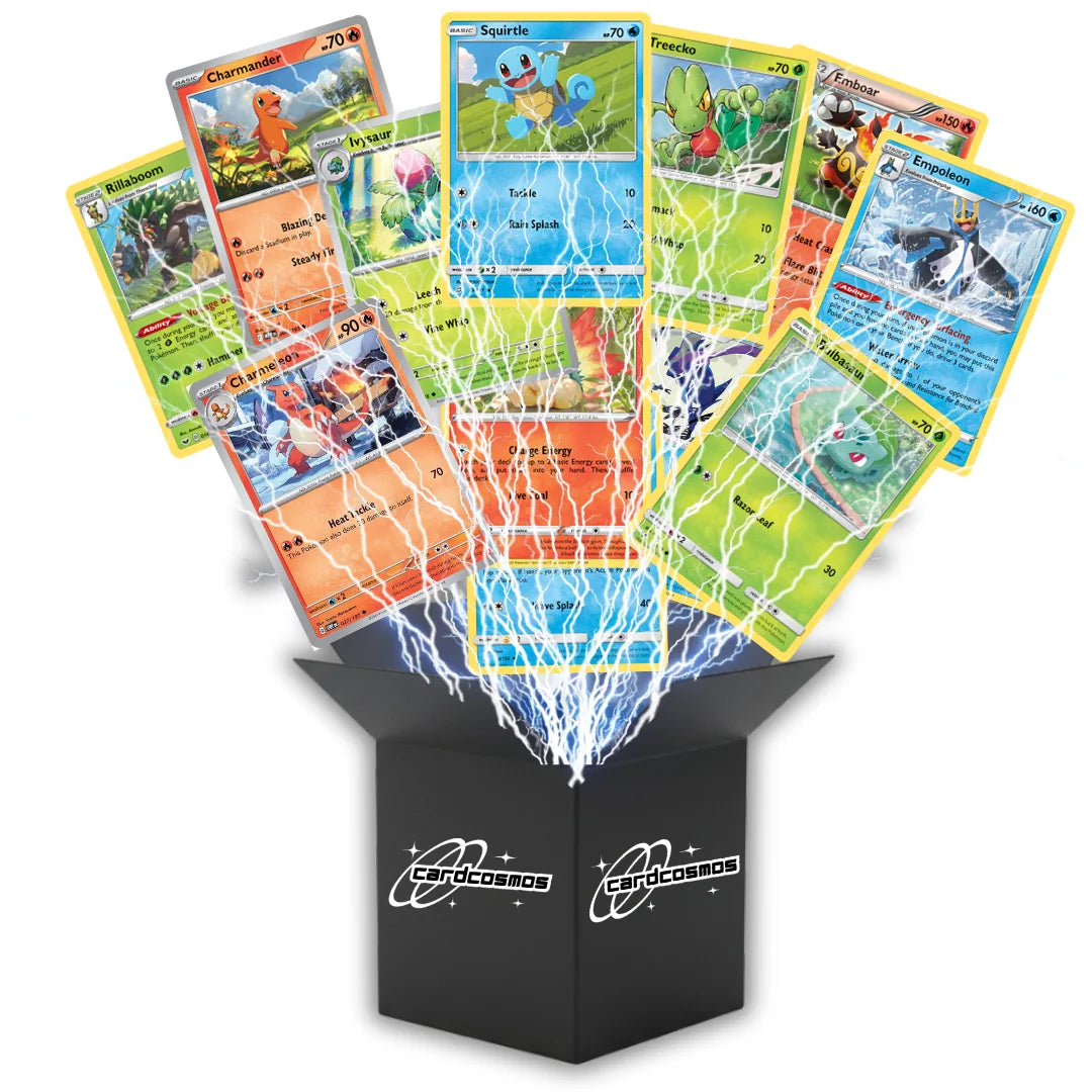 Pokémon Card Set English – 20 Cards Starter Pokémon & Evolutions – Randomly Assembled