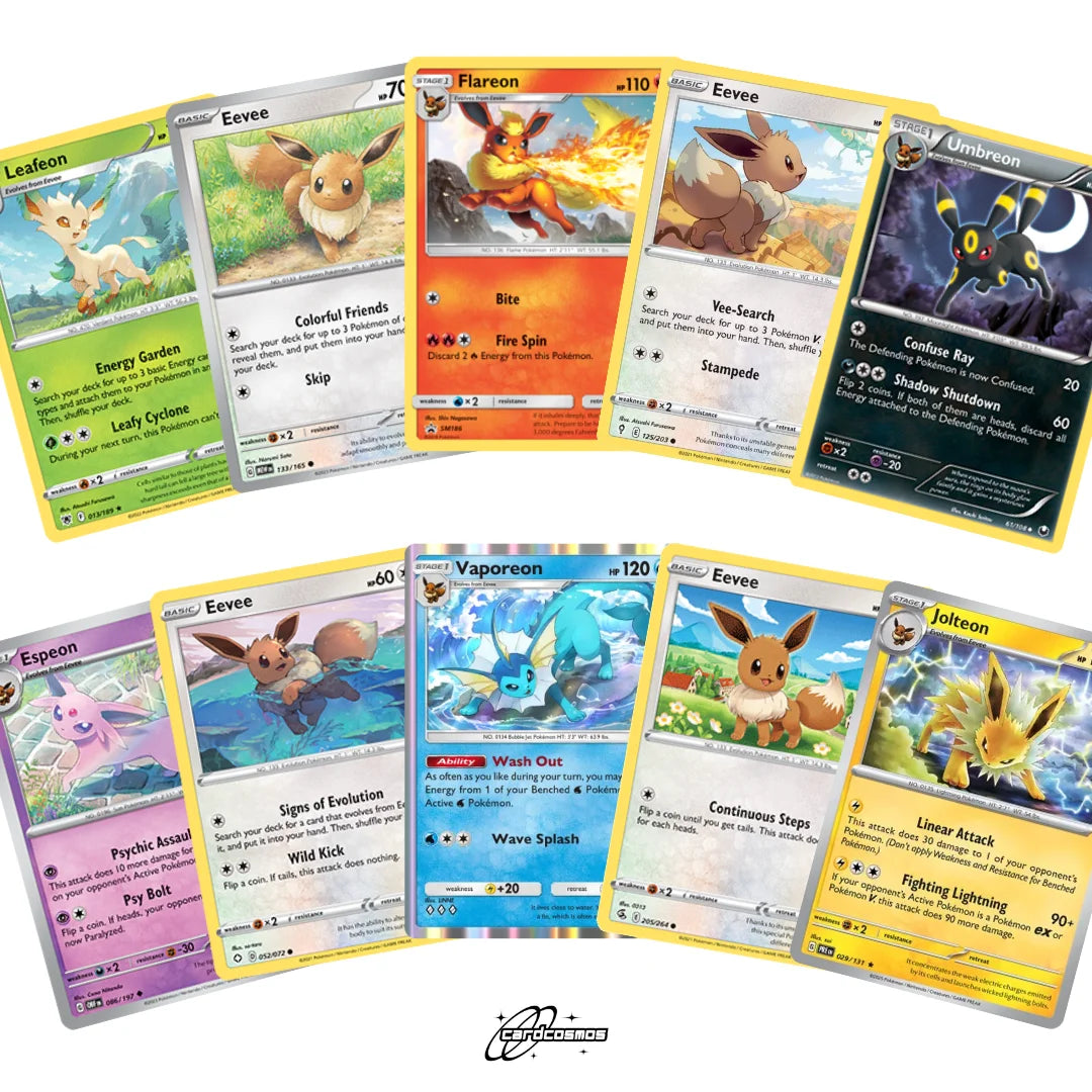 Pokémon Set de cartas Inglés – 10 cartas Evoli/Eevee y evoluciones – Selección aleatoria