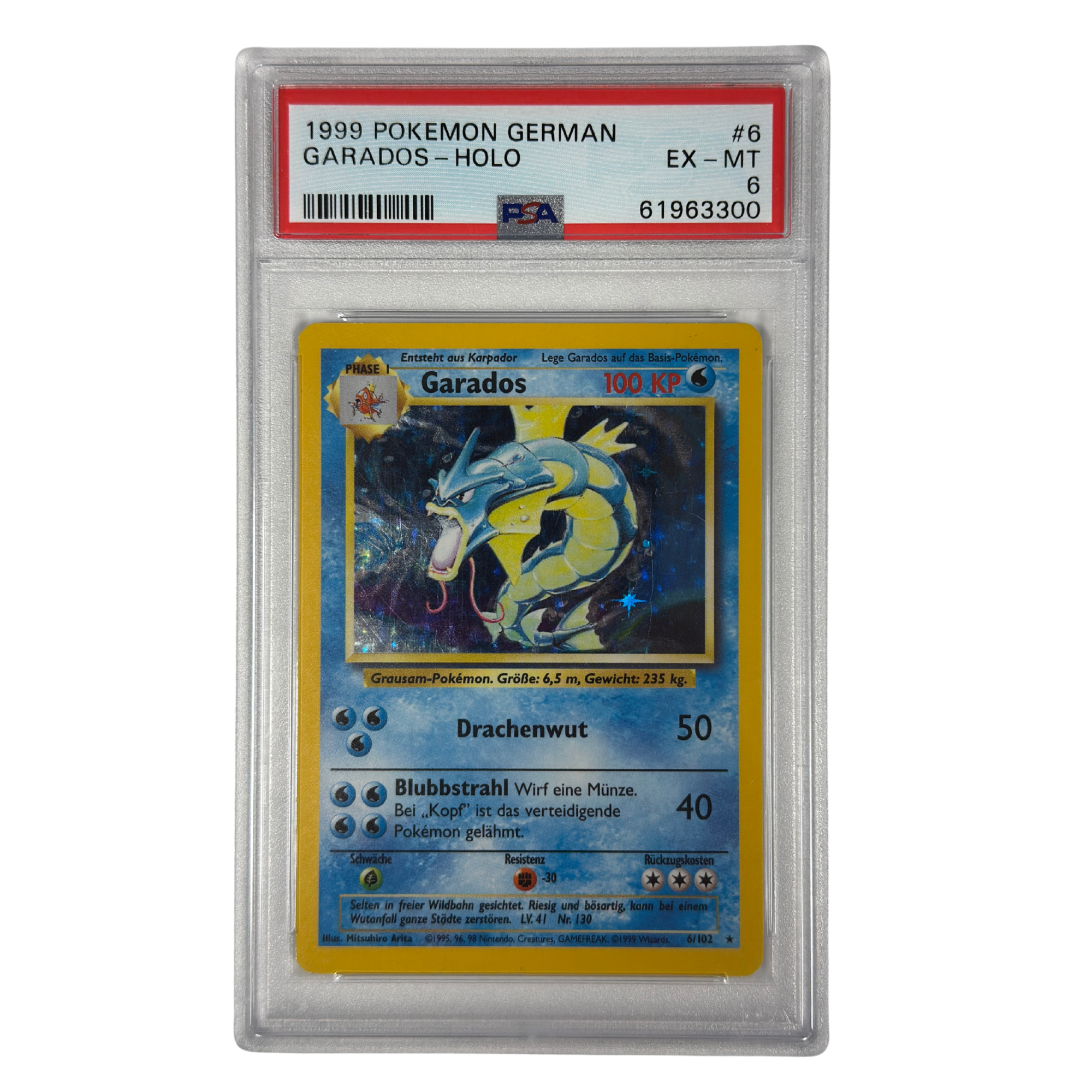 Pokémon - Garados Holo #6/102 Base Set (1999) Alemán – PSA 6 EX-MT