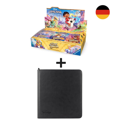 Disney Lorcana Die Stadt Hyperia Caja de sobres Alemán + 12 Carpeta pocket Negro Bundle