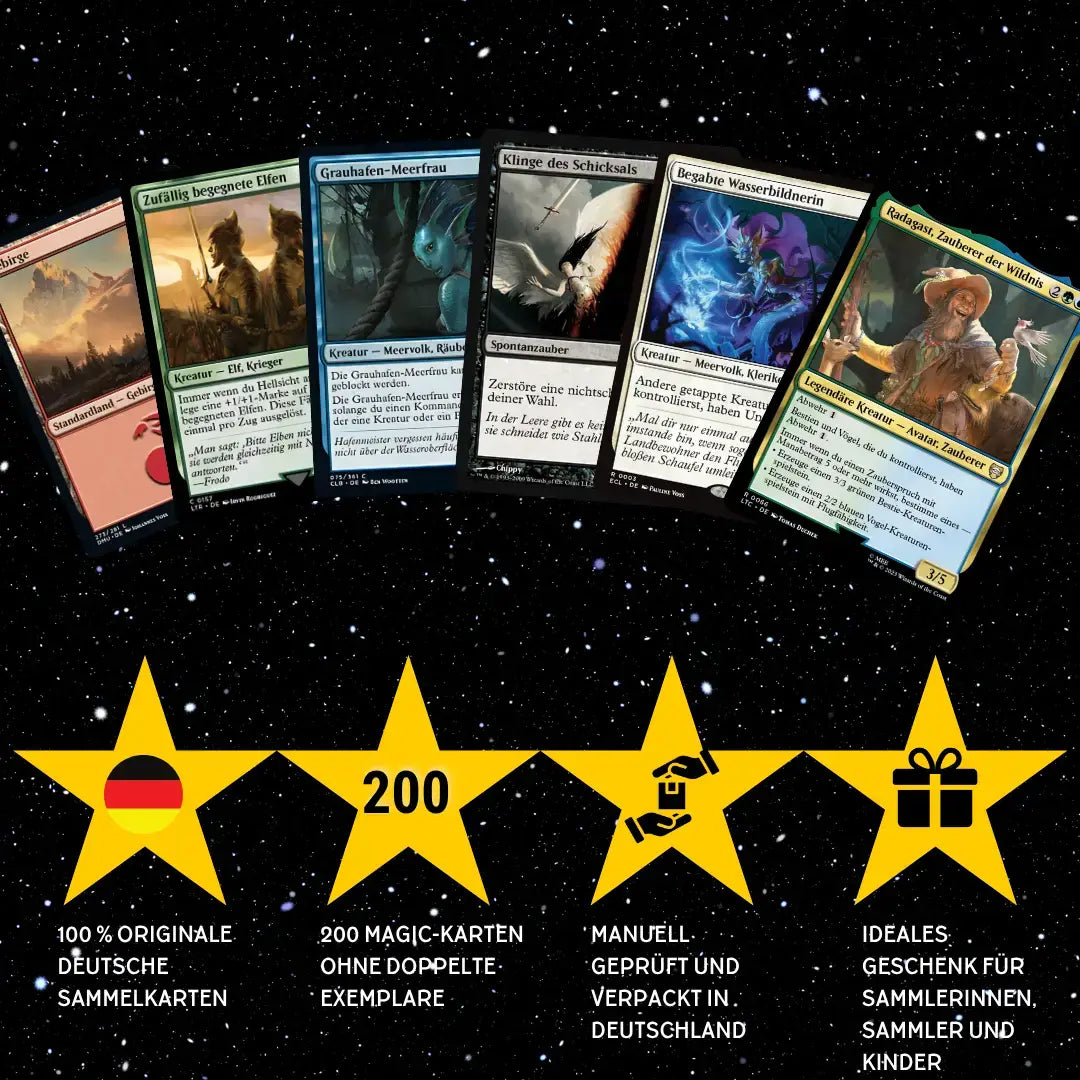 Magic: The Gathering Set de cartas Alemán – 200 cartas incl. 16 raras y 4 Foils + 100 fundas para cartas