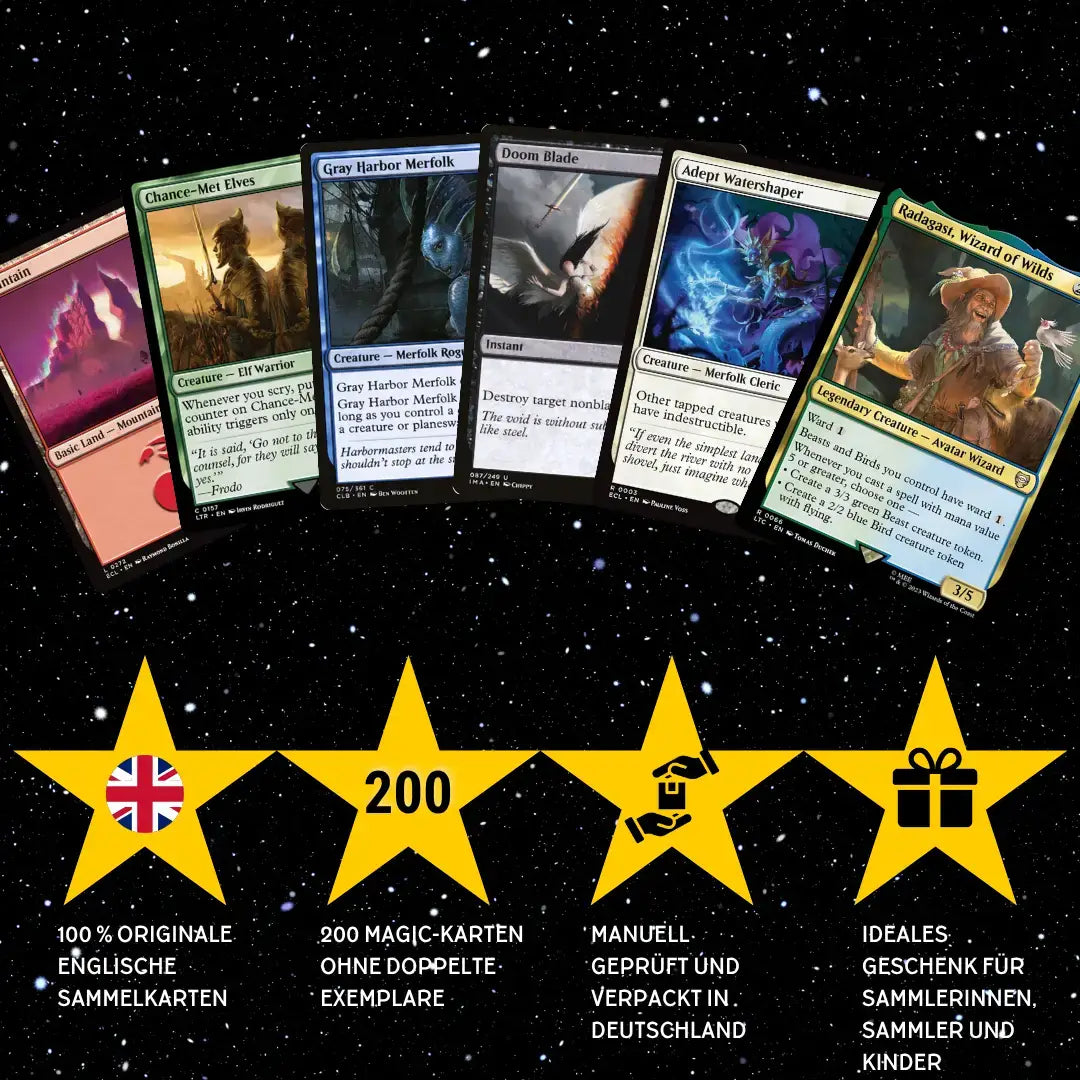Magic: The Gathering Set de cartas Inglés – 200 cartas incl. 16 raras y 4 Foil + 100 fundas para cartas