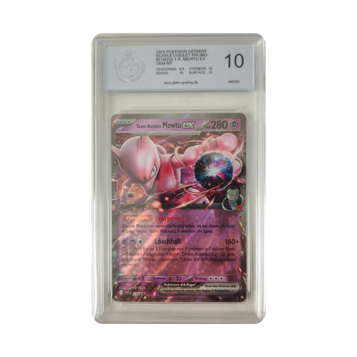 Pokémon - Team Rocket's Mewtwo ex #216/225 (Scarlet/Violet Promo) – PCS 10 Gem Mint