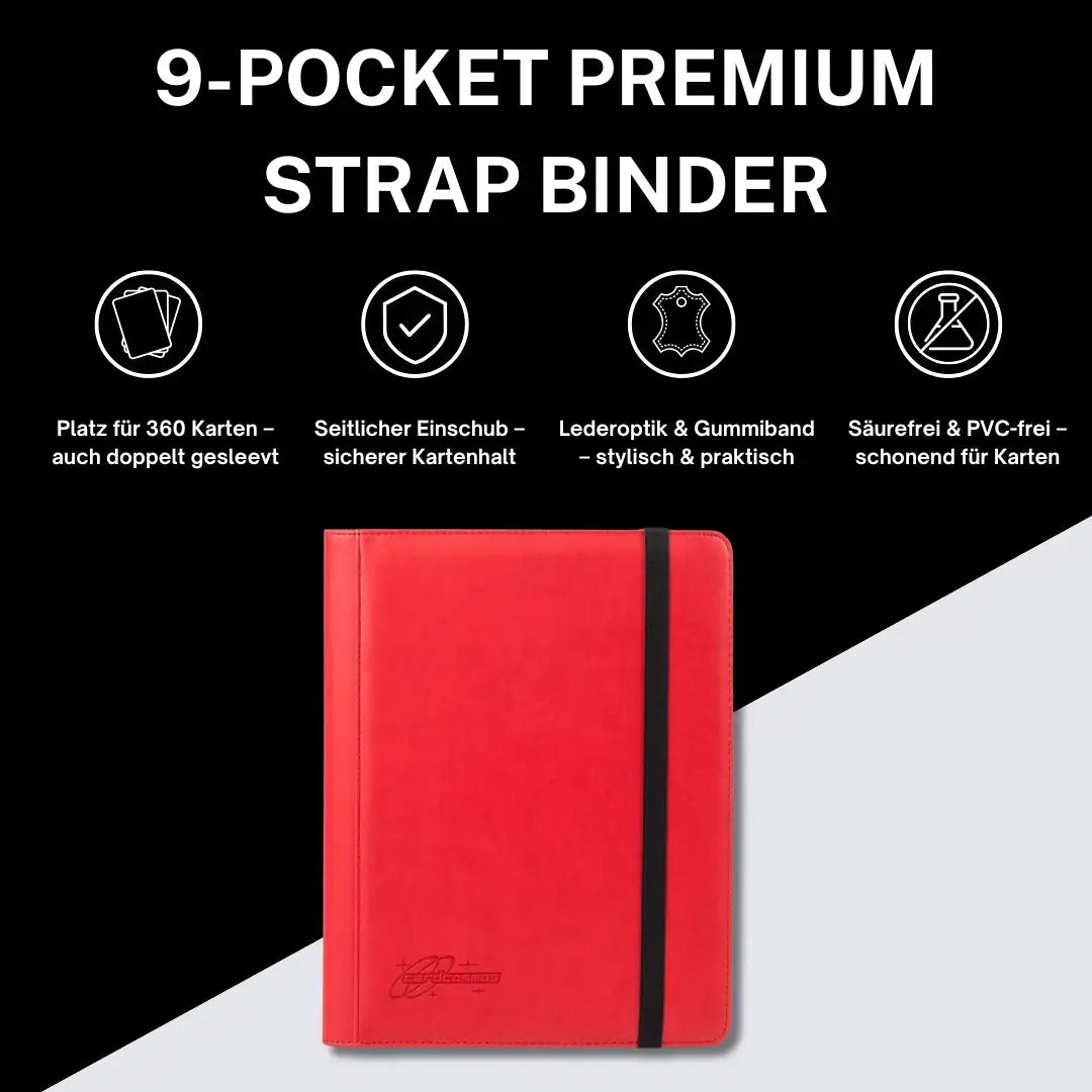 cardcosmos - 9 Pocket Strap Premium Leather Binder - Rot