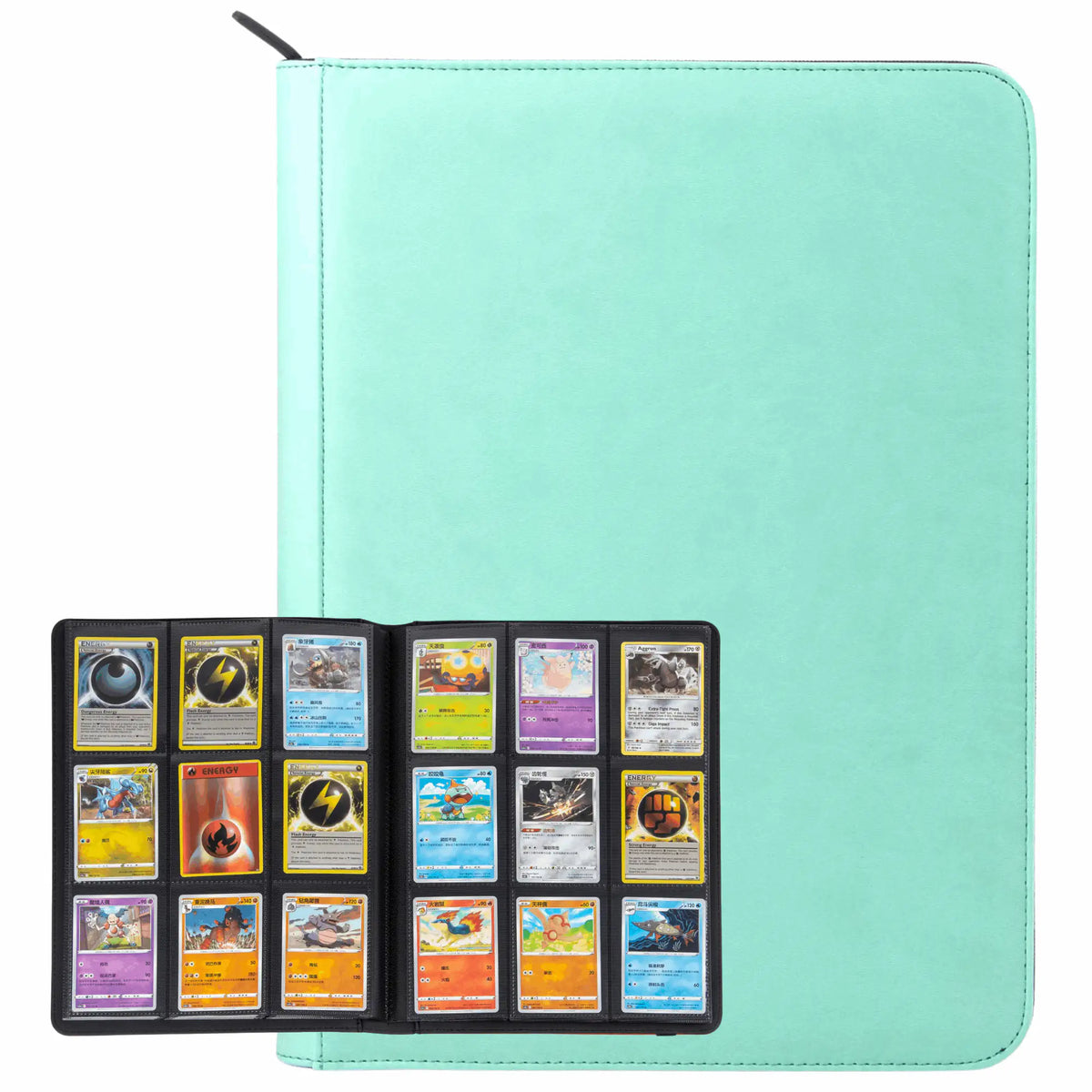 cardcosmos - 9 Pocket Zip Premium Leather Binder - Mintgrün