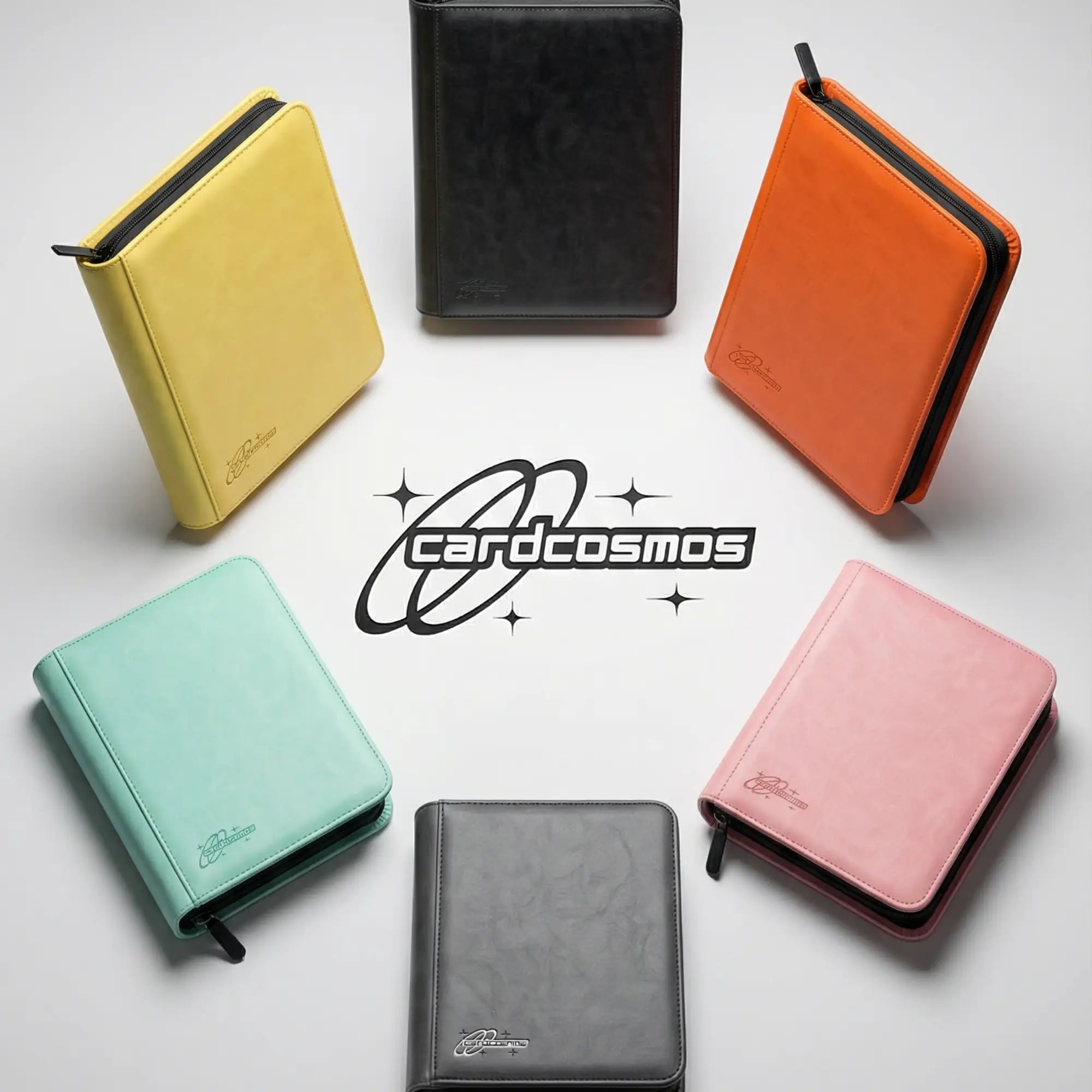 cardcosmos - 9 Pocket Zip Premium Leather Binder - Schwarz/Silber