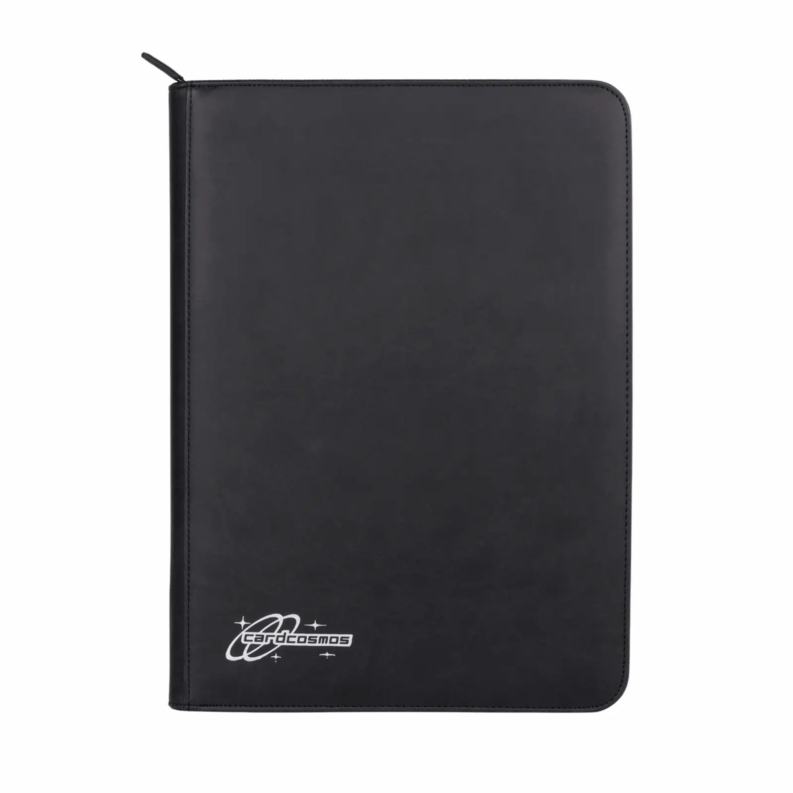 cardcosmos - 9 Pocket Zip Premium Leather Binder - Schwarz/Silber